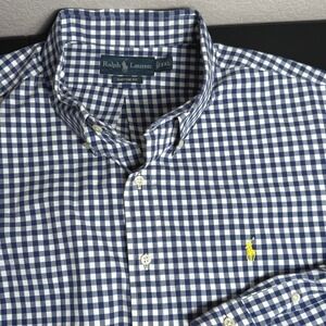 Ralph Lauren Custom Fit Mens XXL Navy White Gingham Check Button Down